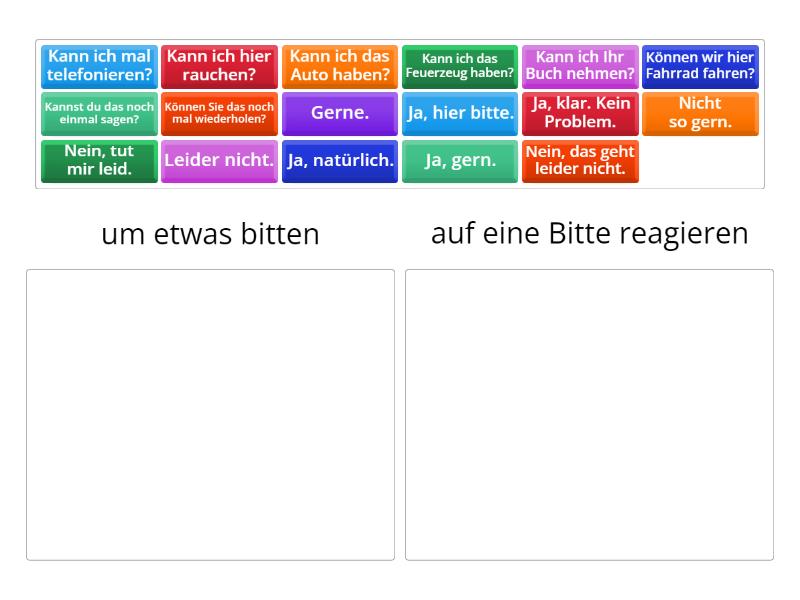 Menschen A1.1 L.7 Um etwas bitten und darauf reagieren Classifique em grupos