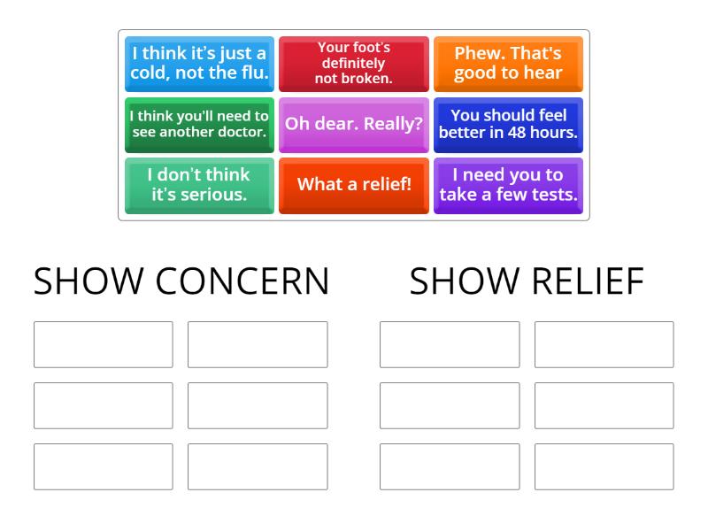SHOWING CONCERN AND RELIEF, UNIT 7C, PG73 - Group sort