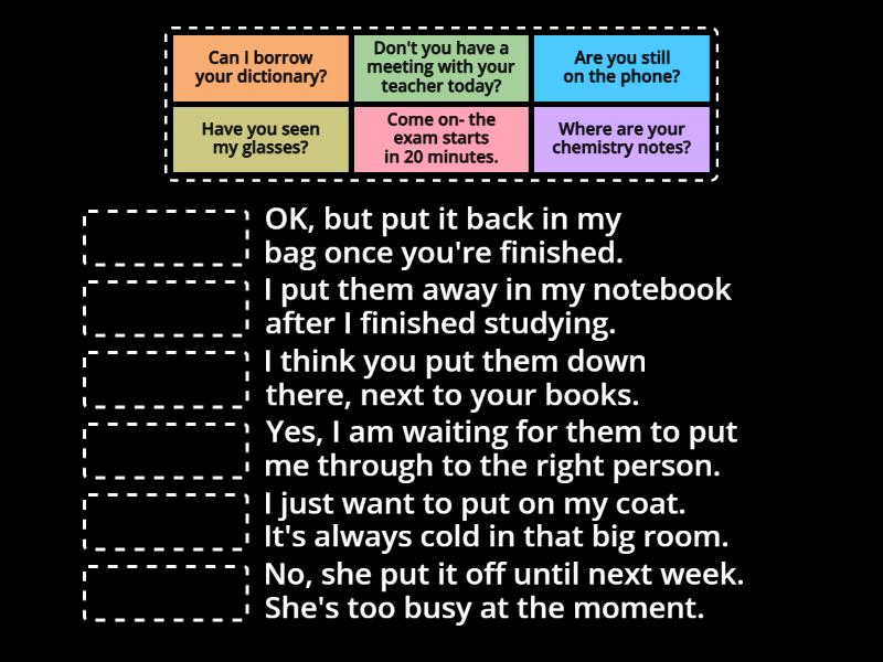 Multiword verbs with put - Match up