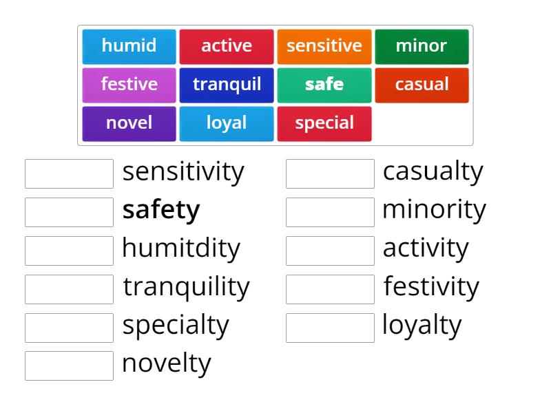 Suffixes and changes in syllable stress words with ty ity sort 6