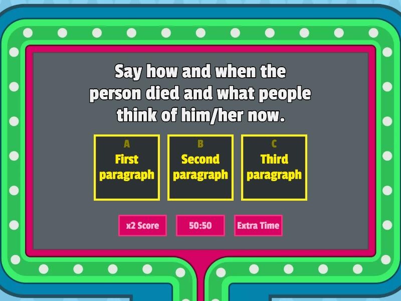Writing a biography - Gameshow quiz