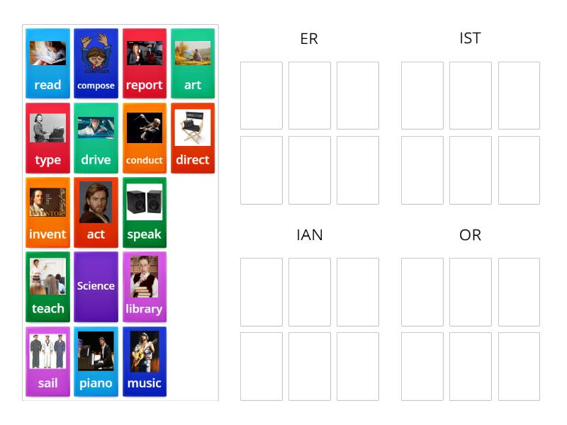 Word formation er/ist/ian - Ordenar por grupo