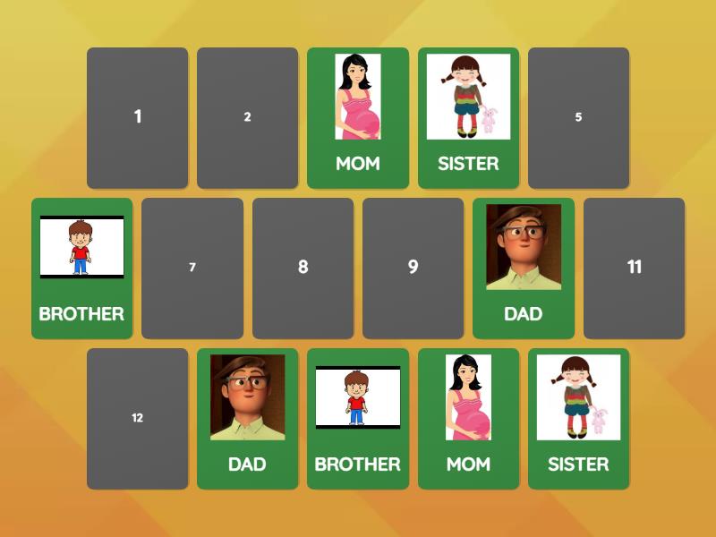 ESL 50 - Family Members Memory Game - Matching pairs