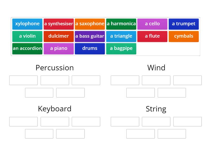 categories of musical instruments - Group sort