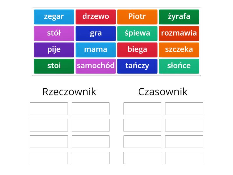 Rzeczownik I Czasownik Klasa 2 Części mowy: rzeczownik i czasownik. Klasa 2 - Ordenar por grupo