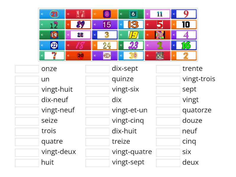 French Numbers 1-30 - Match Up