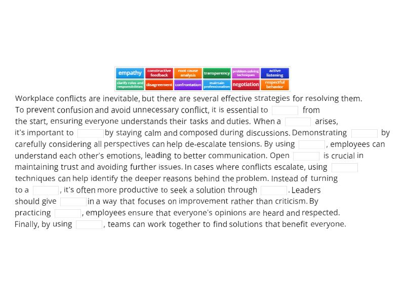Lesson 7 - Resolving Conflicts in the Workplace - Complete the sentence