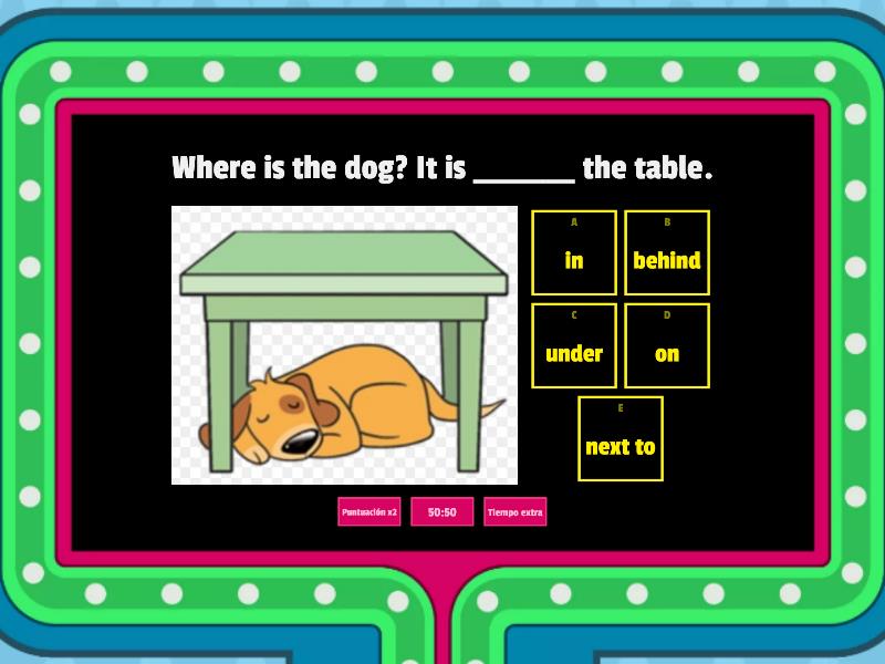 Prepositions (in-on-under-next to-behind) - Gameshow quiz