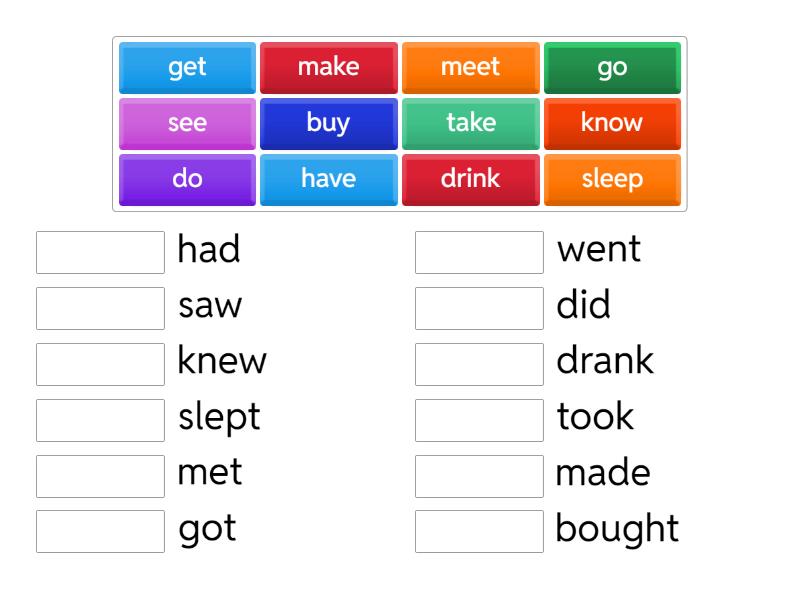 Speakout a1 past simple irregular - Match up