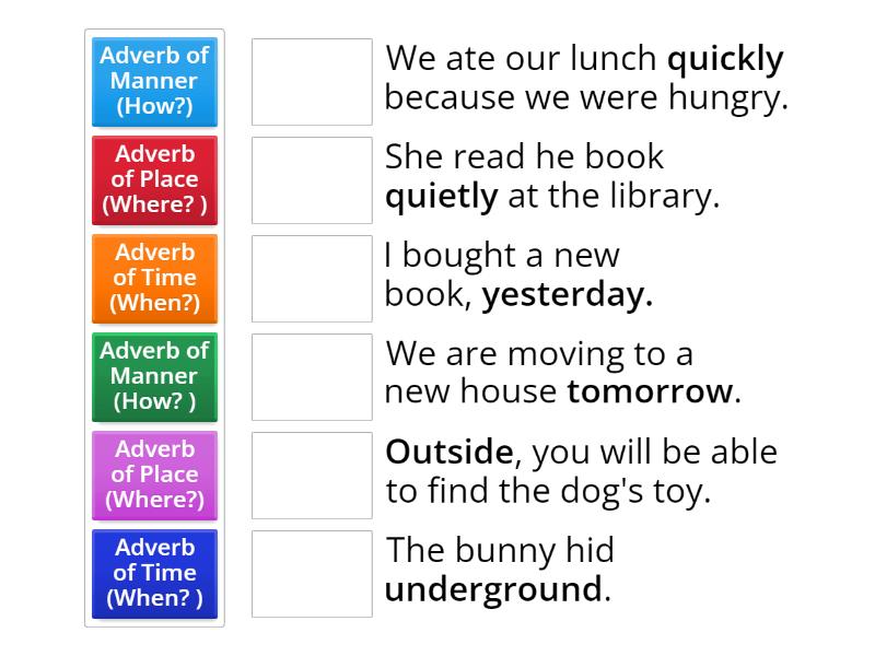 Types of Adverbs - Match up