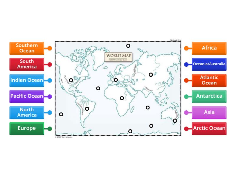 Continents and Oceans - Labelled diagram