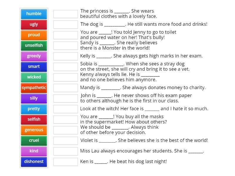 adjectives for describing personality - Match up