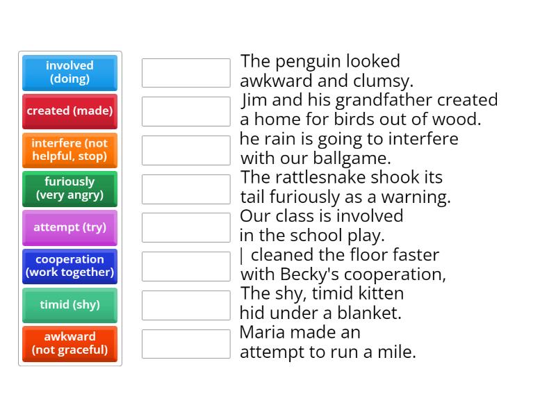 Anansi Learns a Lesson, folktale- Vocab - Match up