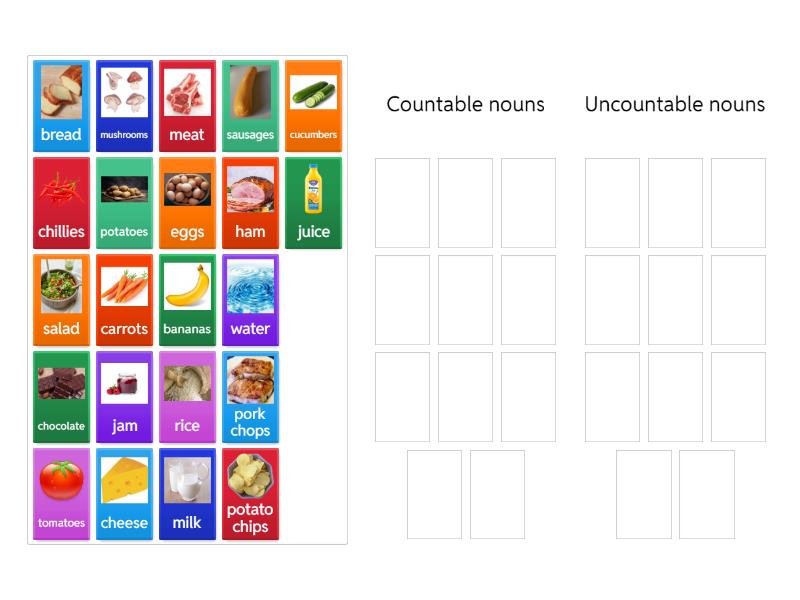 Countable and uncountable nouns - Group sort