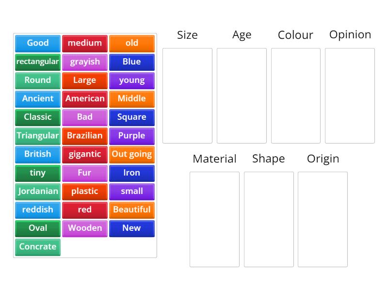 Adjective Categories. - Group sort