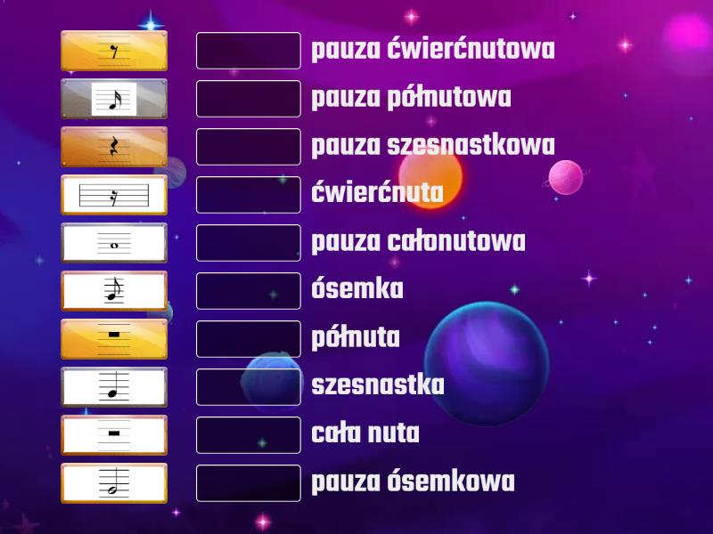 Wartości Nut I Pauz Sprawdzian Wartości nut i pauz - Match up