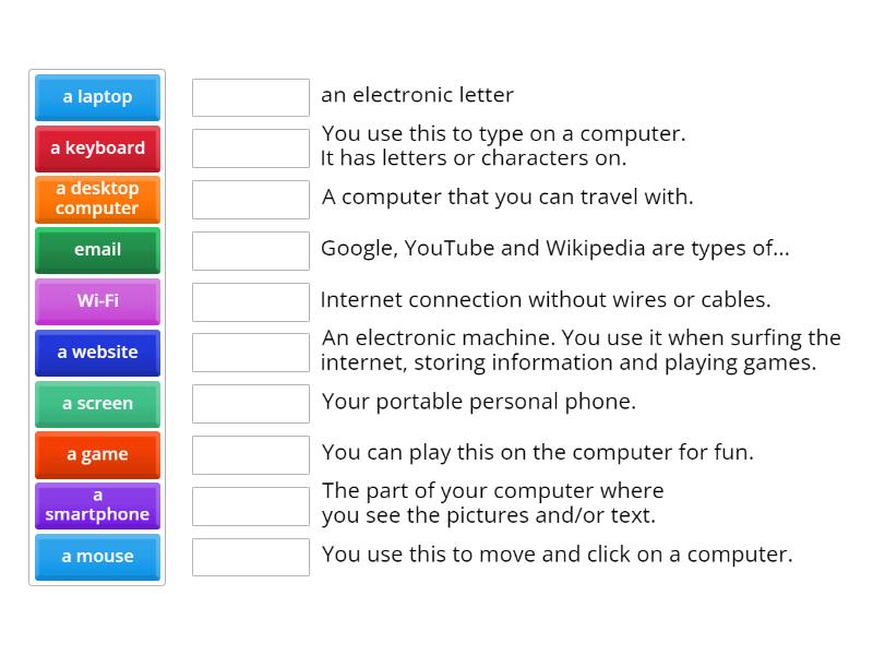 COMPUTER VOCABULARY - Match up