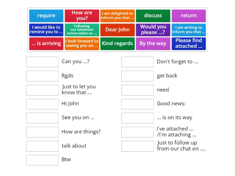 Formal/ informal email expressions - Match up