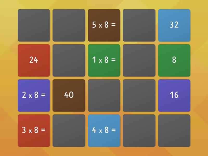 8 times table - Matching pairs