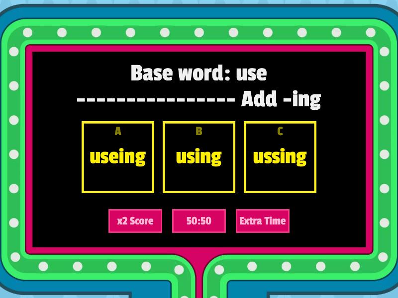 Adding Endings (-ing, -ed, -s/es) - Gameshow quiz