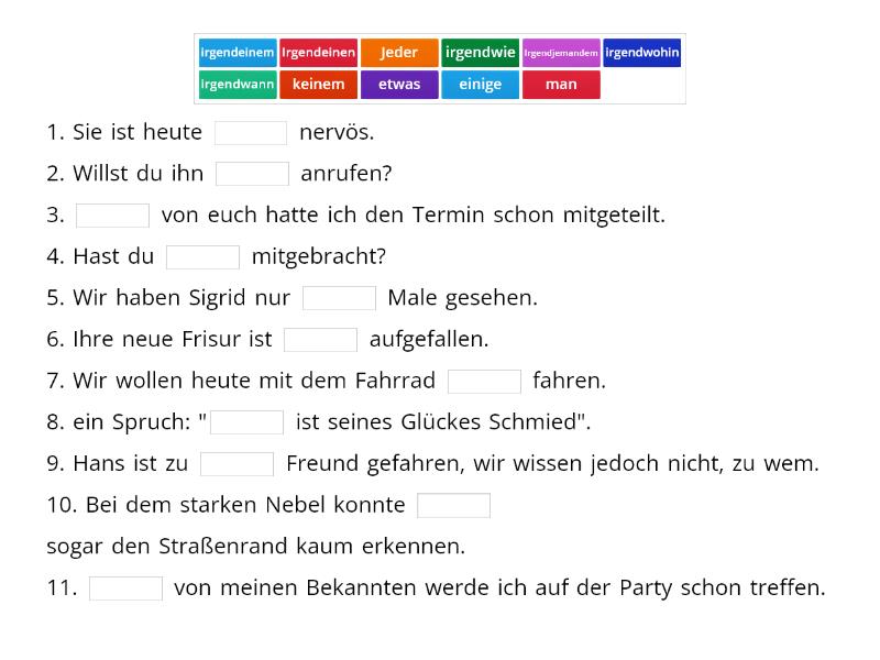 Indefinitpronomen - Vervollständige Den Satz