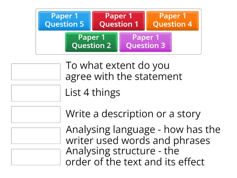 GCSE English Language Paper 1 revision - Match up