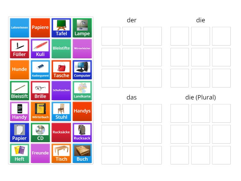 Juku Logisch K2: Gegenstände im Kursraum der/die/das/die - Group sort