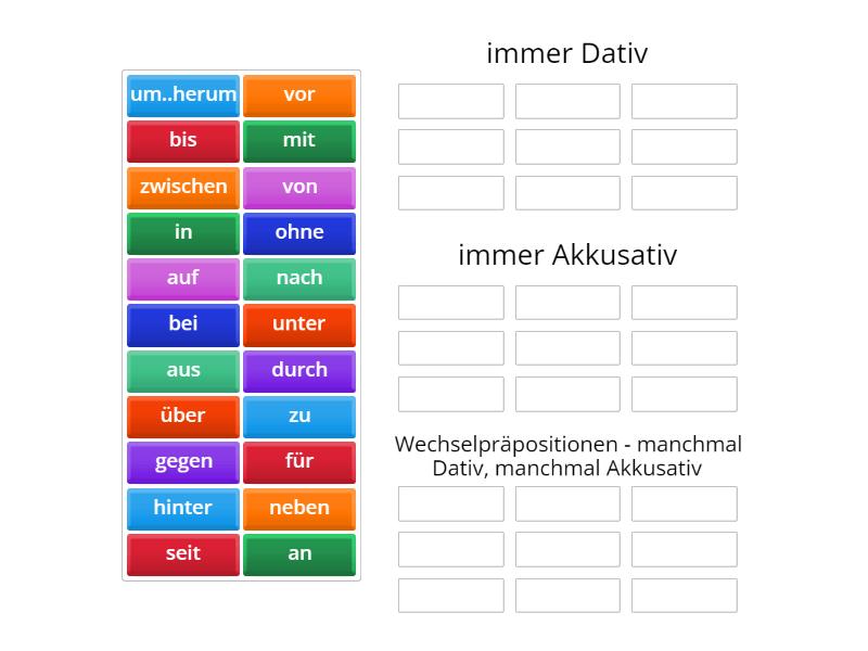 Präpositionen (bis B1) - Group sort