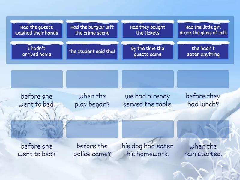 Past Simple + Past Perfect: Match the halves of the sentences and questions - Match up