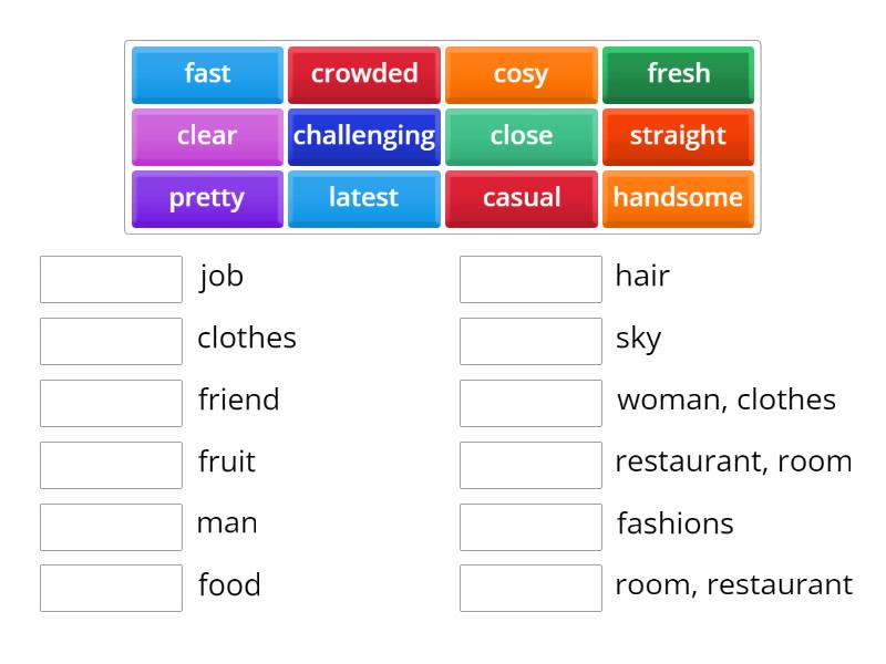 New Headway Intermediate Adjectives That Go Together Match Up