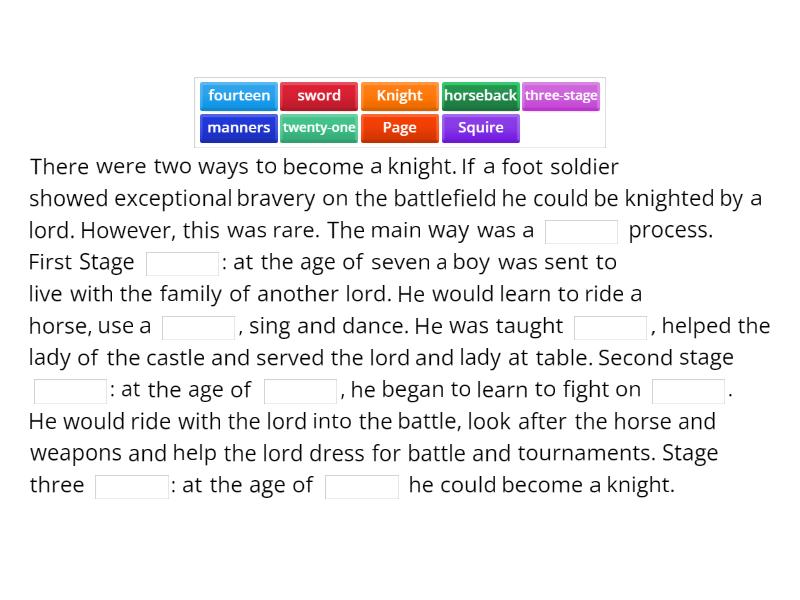 Knights in Middle Ages - Complete the sentence