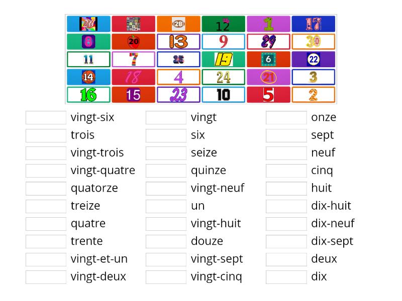 French numbers 1-30 - Match up