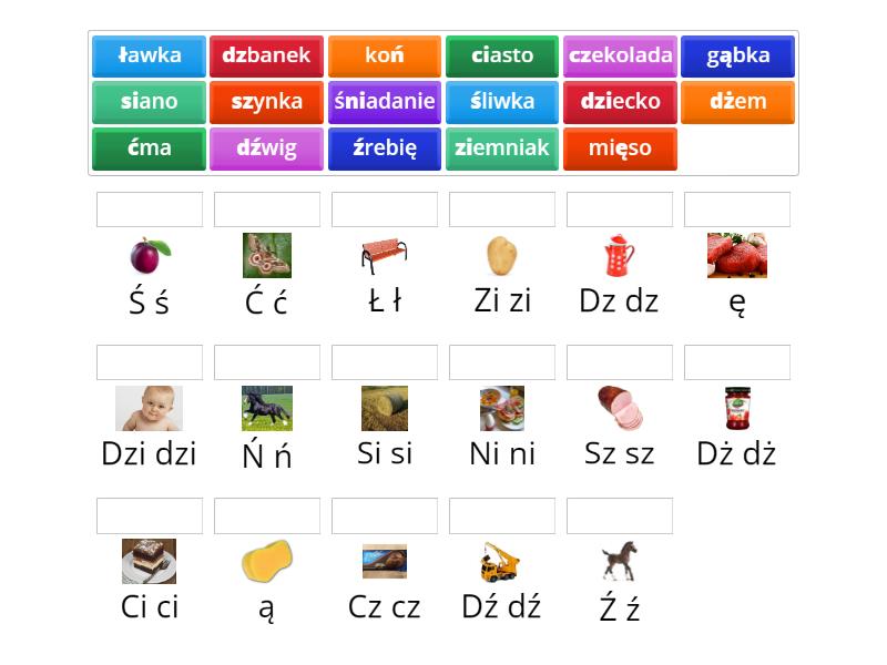 Alfabet polski - dwuznaki, zmiękczenia, nosówki i ł - Match up