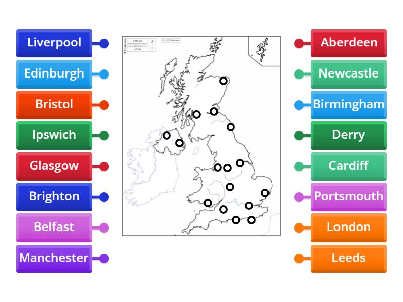 British cities map - Labelled diagram