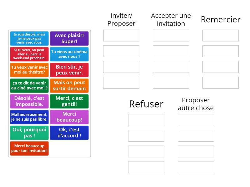 Inviter/Accepter/Refuser Une Invitation: Delf A1 - Group Sort