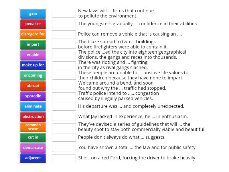 traffic rules vocabulary lesson 1B - Match up