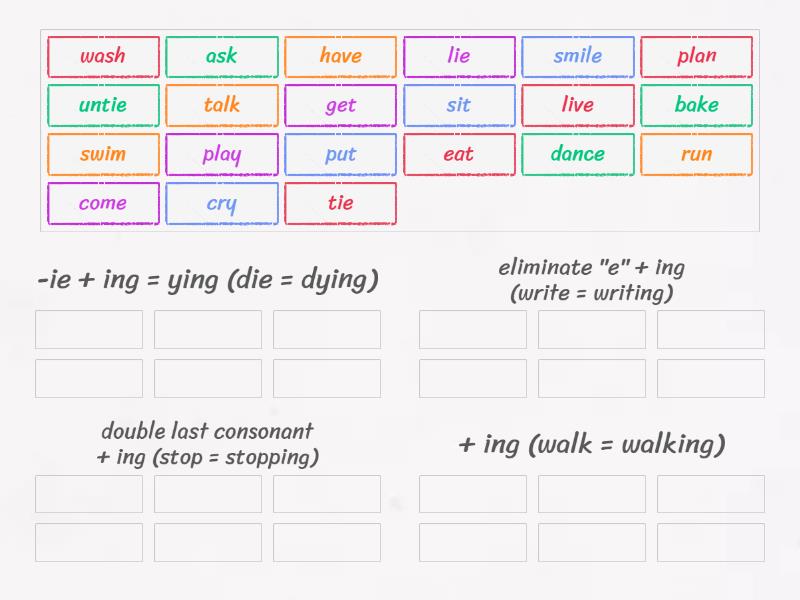 Present Continuous Spelling - Practice - J4 - Group sort