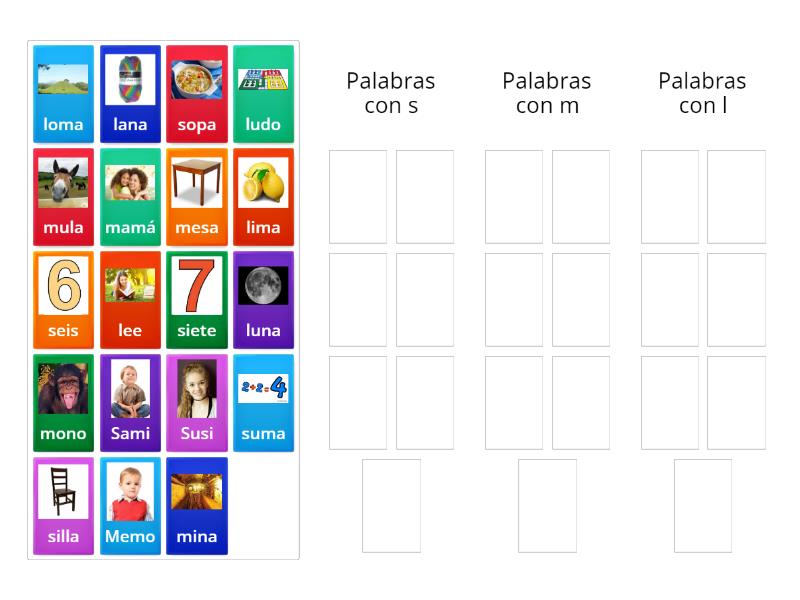 Palabras con m, s y l - Group sort