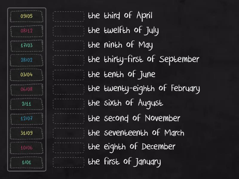 Dates and Ordinal Numbers - Match up
