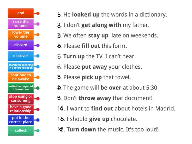 What do the phrasal verbs mean? - Labelled diagram