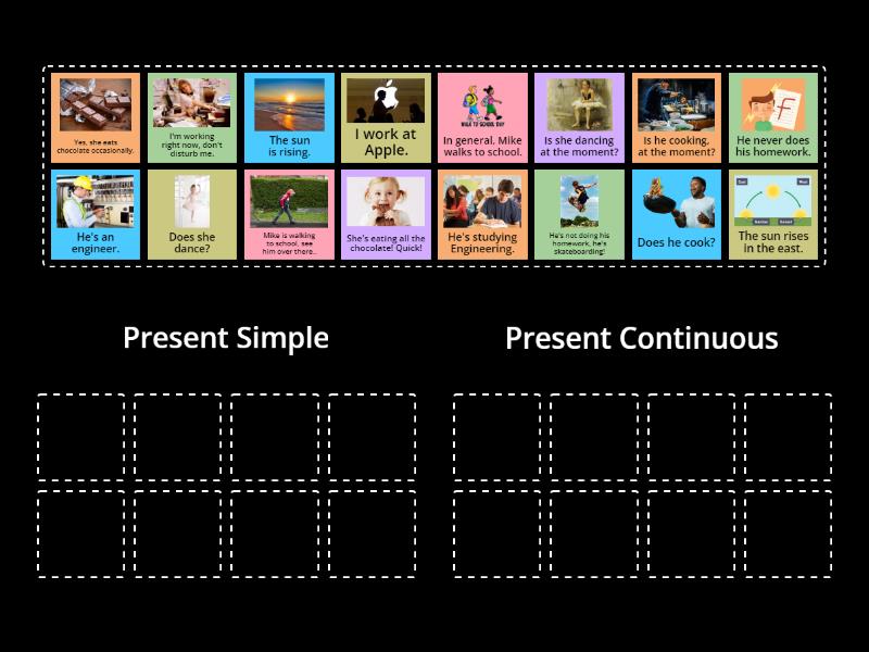 Present simple or present continuous - Group sort
