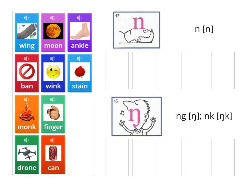 n [n] vs. ng [ŋ]; nk [ŋk]; Consonants; Pronunciation - Групповая сортировка