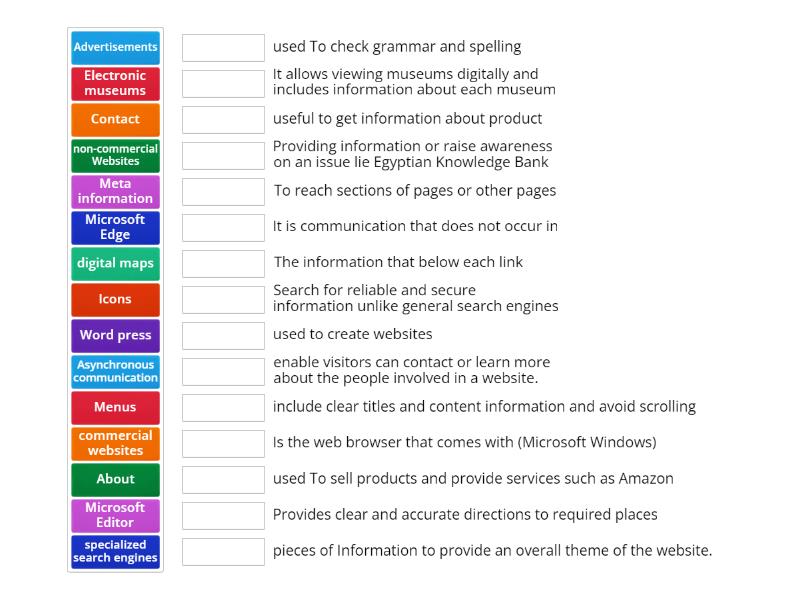 5th pry theme 3 Definitions part 2 (Mrs. Sahar Mohammady) - Match up