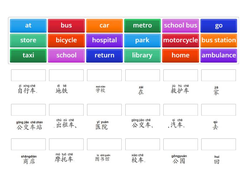 Write the Chinese characters next to the correct English meaning - 匹配遊戲