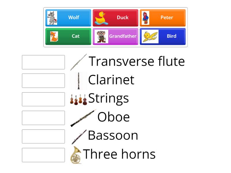 Characters and musical instruments - Peter and the wolf - Match up