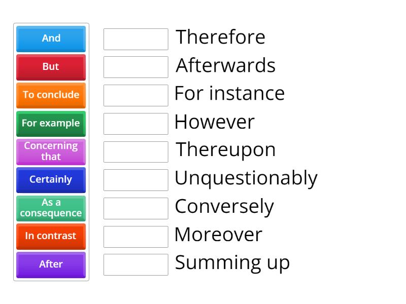 Transitional Words - Match up