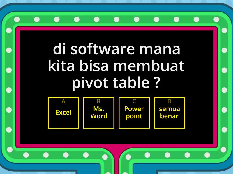 HYPERLINK DAN PIVOT TABLE - Gameshow quiz