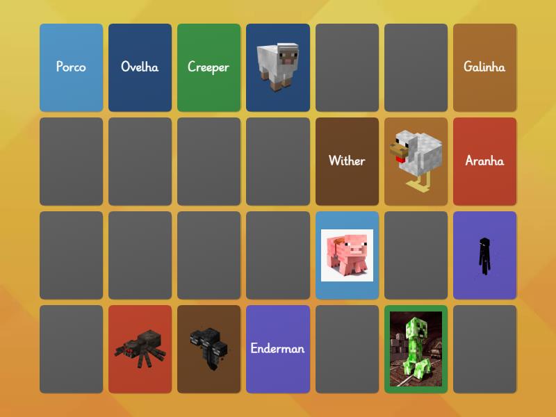 Jogo da memória escrita e imagem - minecraft. - Combine os pares