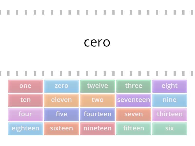 Numbers 0-19 in Spanish - Find the match