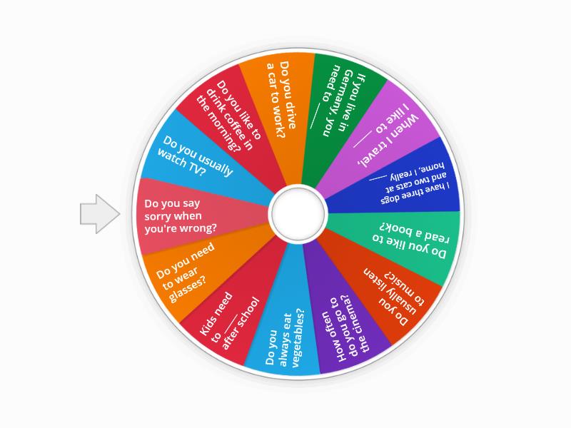 Verb phrases - answer/complete - Spin the wheel